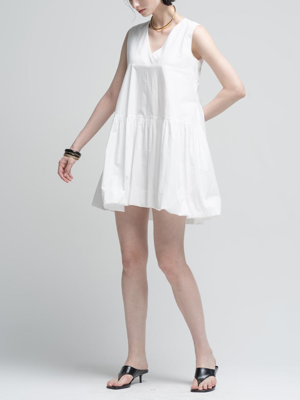 cordinary V-neck Sleeveless Volume Dress [White]