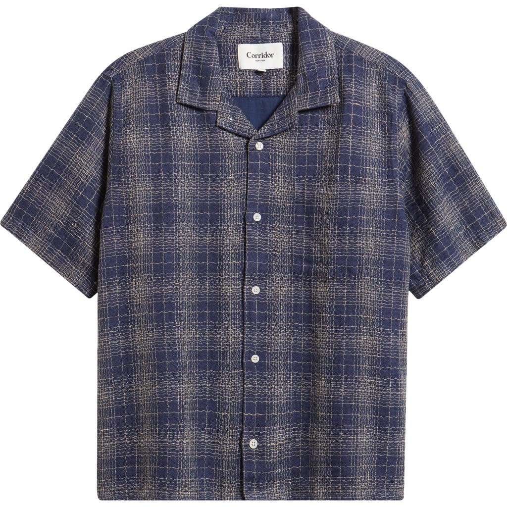 Corridor Corridor Wavy Plaid Short Sleeve Cotton & Linen Camp Shirt