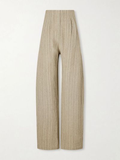 CORTANA Camila pleated striped linen wide-leg pants
