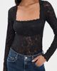 Cosabella Cosabella Long Sleeve Lace Teddy Thong Bodysuit Black - 2