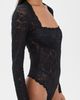Cosabella Cosabella Long Sleeve Lace Teddy Thong Bodysuit Black - 4