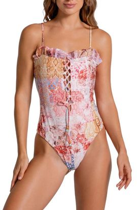 Cosita Linda Cosita Linda Ruffle Lace-Up One-Piece Swimsuit