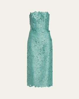 Costarellos Astelle Strapless Floral-Cut Lace Midi Pencil Dress
