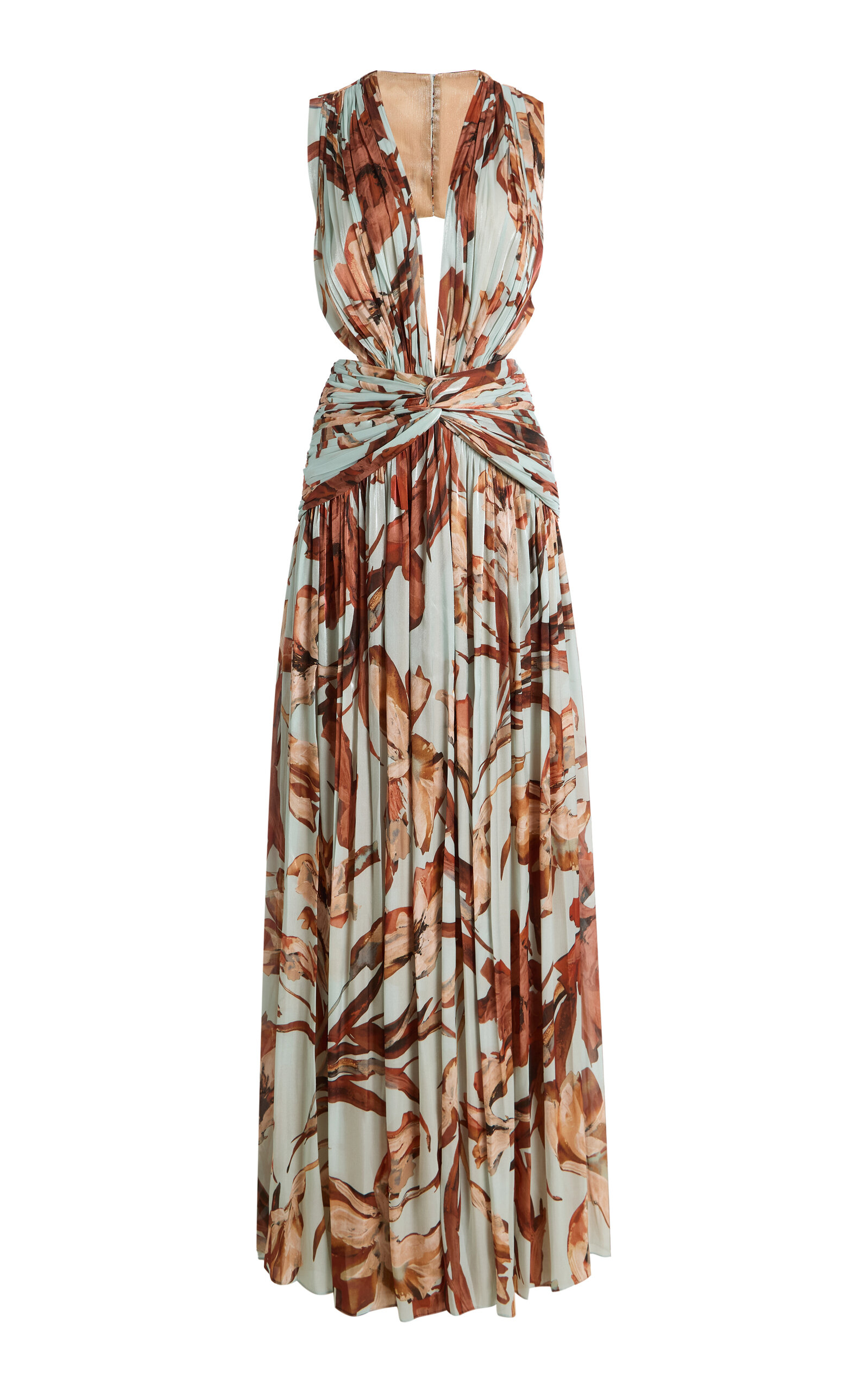 Costarellos Costarellos Amarielle Ruched Floral LurexGeorgette Gown