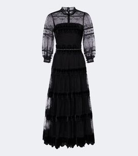 Costarellos Costarellos Belted lace and velvet cocktail dress