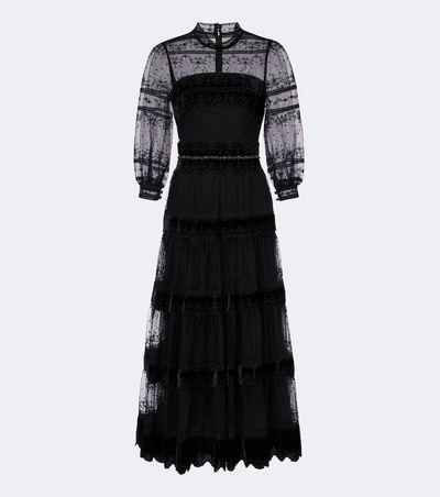 Costarellos Costarellos Belted lace and velvet cocktail dress