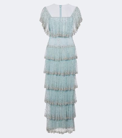 Costarellos Costarellos Crystal-embellished tiered mesh gown