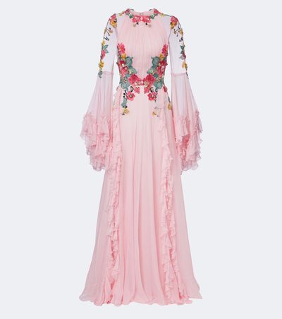Costarellos Costarellos Embellished floral-appliquÃ© silk gown