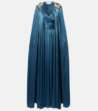 Costarellos Costarellos Embellished pleated caped bustier gown