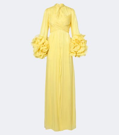 Costarellos Costarellos Floral-appliqué plated Lurex® georgette gown