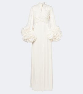 Costarellos Costarellos Floral-appliqué pleated gown