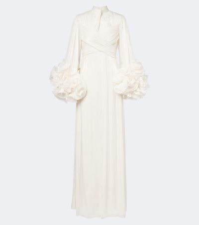 Costarellos Costarellos Floral-appliqué pleated gown