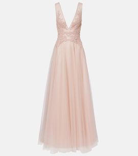 Costarellos Costarellos Floral-appliqué tulle gown