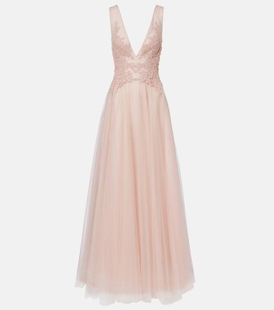 Costarellos Costarellos Floral-appliqué tulle gown