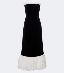 Costarellos Costarellos Isabetta lace-trimmed velvet midi dress