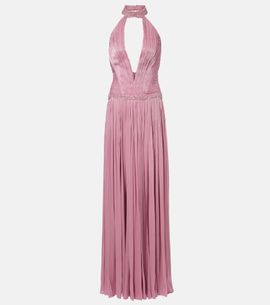 Costarellos Costarellos Juliette halterneck georgette lamÃ© gown
