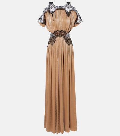 Costarellos Costarellos Lace-trimmed velvet gown