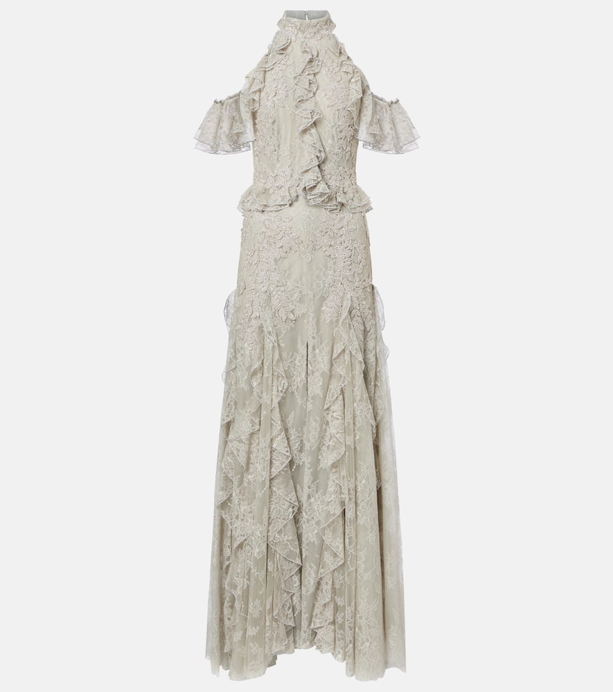 chiffon and lace evening dress Ready To Ship Lace Sleeve Chiffon Mother Of Bride Dress main image 0