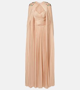 Costarellos Costarellos Sireen caped embellished georgette gown