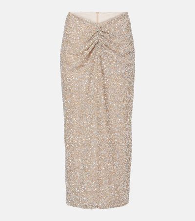 Costarellos Costarellos Zuri ruched sequined midi skirt