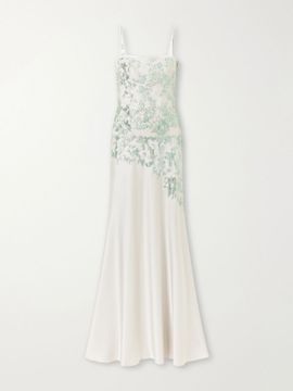 COSTARELLOS Jennan sequin-embroidered satin gown
