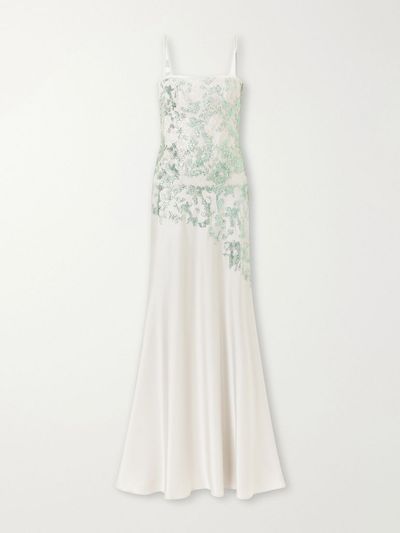 COSTARELLOS Jennan sequin-embroidered satin gown