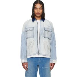 COÛT DE LA LIBERTÉ COÛT DE LA LIBERTÉ Blue & White Alfred Cargo Pocket Denim Jacket