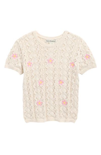 Cotton Emporium Cotton Emporium Kids' Floral Embroidery Pointelle Sweater