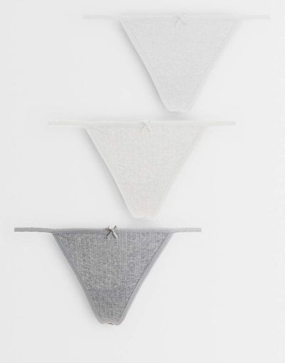Cotton On Cotton On 3 pack pointelle thongs in butterscotch, gray, and white-Multi