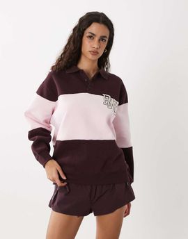 Cotton On Cotton On active plush graphic rugby sweatshirt in italian plum-Purple