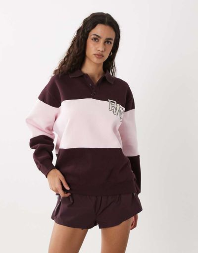 Cotton On Cotton On active plush graphic rugby sweatshirt in italian plum-Purple
