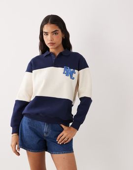 Cotton On Cotton On active plush graphic rugby sweatshirt in prep sport navy