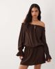 Cotton On Cotton On boho off shoulder ruffle mini dress in dark oak-Brown - 2