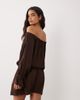 Cotton On Cotton On boho off shoulder ruffle mini dress in dark oak-Brown - 4