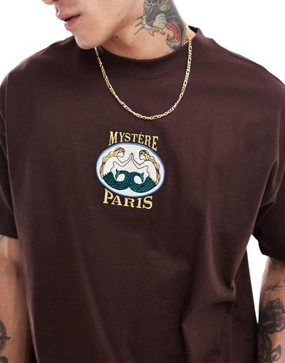 Cotton On Cotton On box fit Paris graphic t-shirt in washed chocolate-Brown