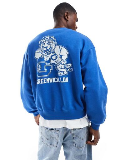 Cotton On Cotton On boxy fit crew neck sweatshirt with tiger graphic in blue