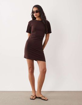 Cotton On Cotton On boxy side tuck T-shirt dress in dark oak-Brown