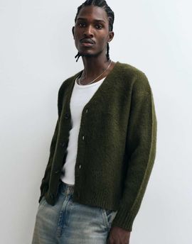 Cotton On Cotton On button down boxy cardigan in khaki-Green