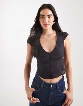 Cotton On Cotton On cap sleeve button up shirt in black