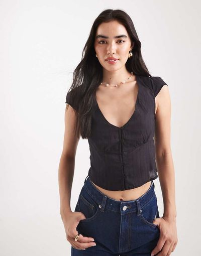 Cotton On Cotton On cap sleeve button up shirt in black
