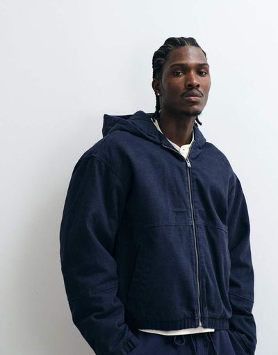 Cotton On Cotton On cropped hooded bomber jacket in washed indigo-Blue