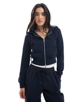 Cotton On Cotton On cropped zip up hoodie in total eclipse - part of a set-Navy