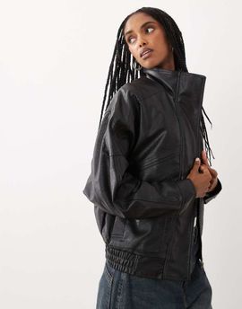Cotton On Cotton On faux leather funnel neck bomber jacket in black