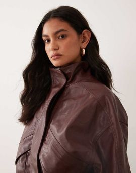 Cotton On Cotton On faux leather mock neck bomber jacket in wild cherry-Purple
