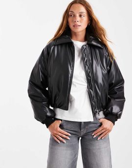 Cotton On Cotton On faux leather puff jacket in black