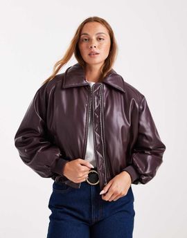 Cotton On Cotton On faux leather puff jacket in dark berry-Red