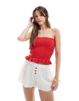 Cotton On Cotton On girlfriend shorts in white with rose detail