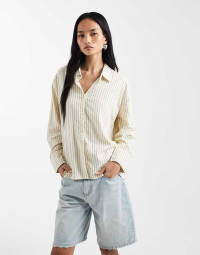 Cotton On Cotton On haven oversized dad shirt linen blend in yellow stripes