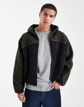Cotton On Cotton On hooded teddy jacket in Khaki-Green