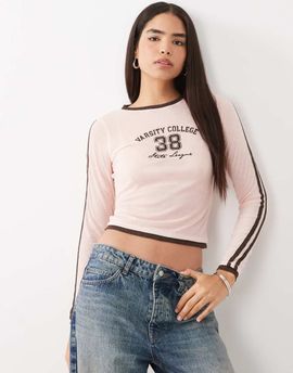 Cotton On Cotton On long sleeve sporty graphic jersey top in pink